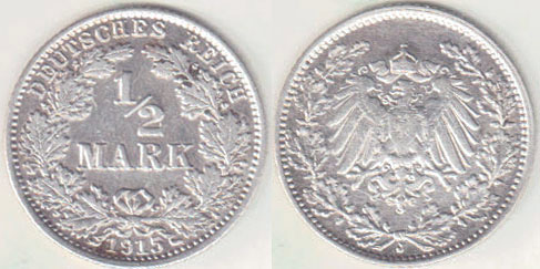 1915 J Germany silver 1/2 Mark A000680